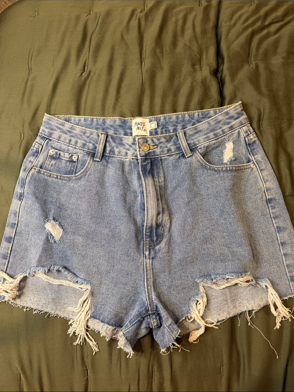 Princess Polly Light Blue Distressed Denim Shorts